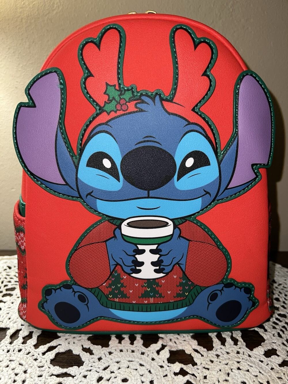 Loungefly Disney Stitch Holiday Sweater Mini Backpack
